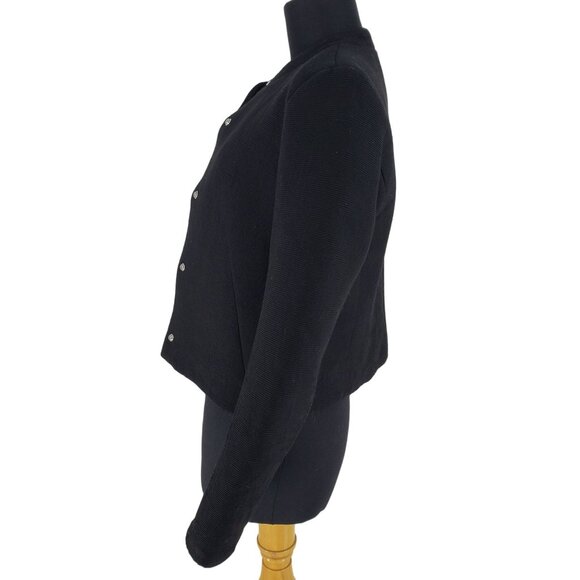 Sandro Paris Black Ribbed Cropped Jacket Minimalist Capsule Wardrobe Classic - Picture 10 of 13